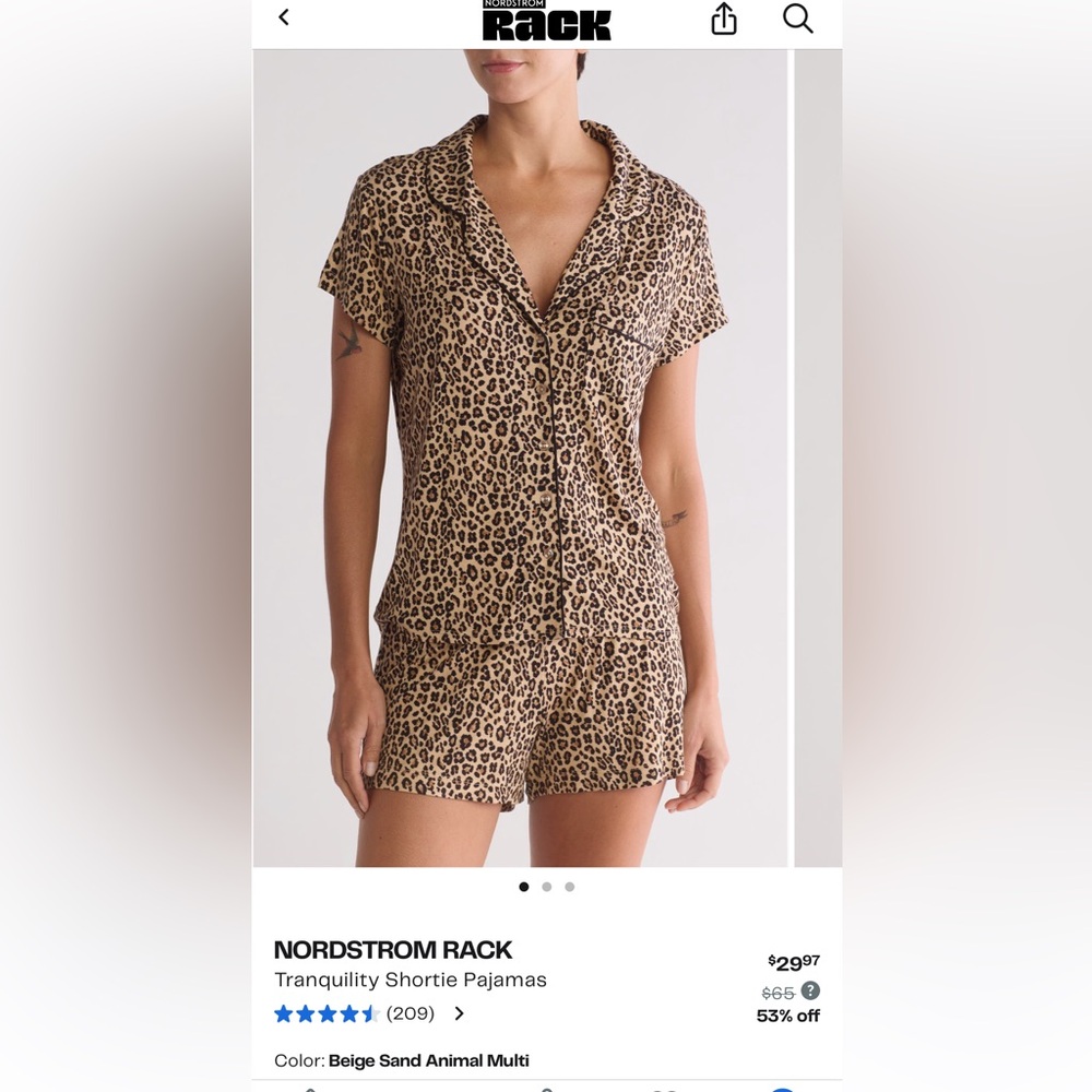 Nordstrom Rack Tranquility Shortie Pajamas - Beige Sand Animal Print